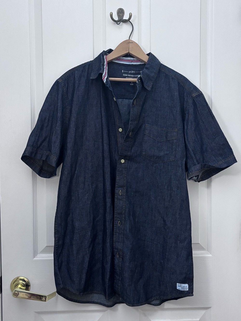 PD&C Dark Blue Short-Sleeve Denim Button-Down Shirt